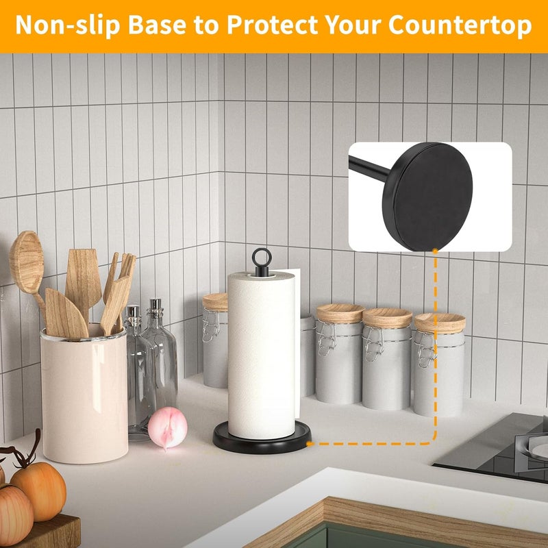 PAROTO Paper Towel Holder Countertop, Stainless Steel, Weighted Base, Anti-Slip, Black Paper Towel Holder Stand for Kitchen Bathroom Farmhouse Essentials Decor Accessories - Image 4